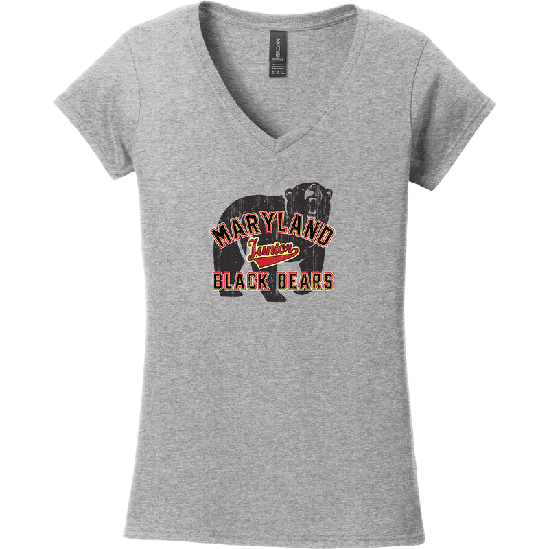 MD Jr. Black Bears Softstyle Ladies Fit V-Neck T-Shirt